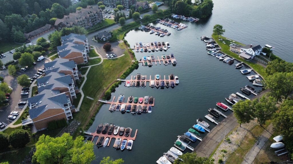Aerial View of Marina and Apartment Complex in Danbury, Connecticut
